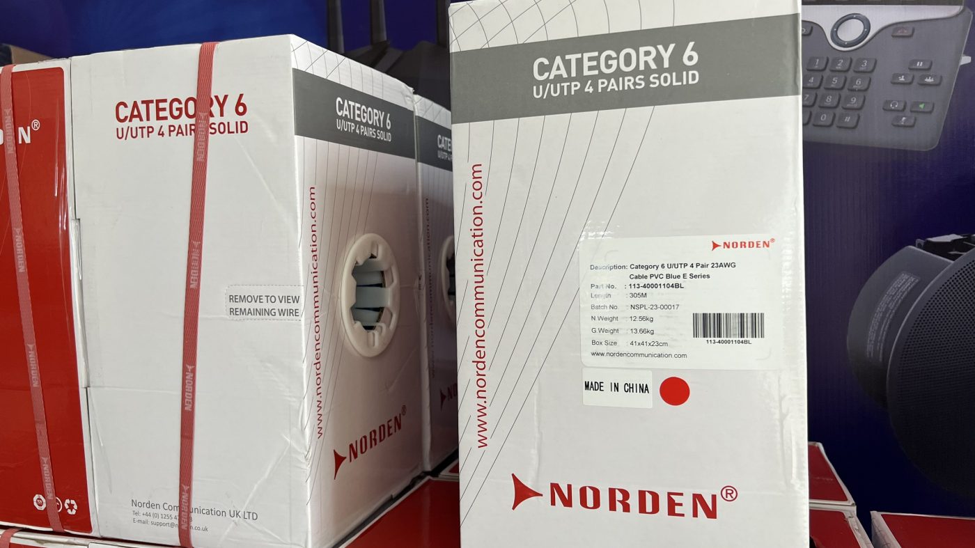 Cáp mạng Norden (England) Cat6 U/UTP 23 AWG. 4 cặp xoắn, vỏ PVC dòng E