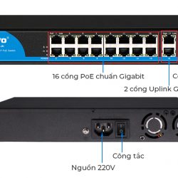 S2600P-16F-2G-1S-Ai | Switch PoE HASIVO 16 cổng PoE công suất 300W, 2 Uplink Gigabit, 1 SFP
