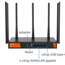 Tenda W30E là Router WiFi 6 Tốc độ 2976Mbps, 5anten 6dBi, 1 cổng WAN và 3 cổng LAN Gigabit Gigabit