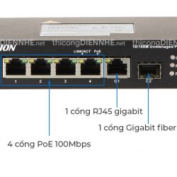 Hikvision DS-3T0306HP-E/HS | Switch 4 x PoE Gigabit 60W, 1 × RJ45 Gigabit, 1 × Gigabit fiber optical port